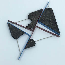 four triangle brooches red and blue with tarmac pieces